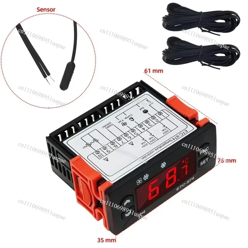 ETC-974 Temperature Controller Refrigerator Defrosting Heating Control Thermoregulator with Dual NTC Sensor 220V