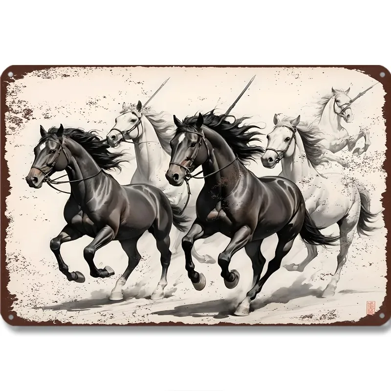 

Vintage Horse Racing Metal Sign, Aluminum Wall Hanging Decor, 7.9x11.8"/11.8x17.7", Pre-Drilled, Waterproof, Weather-Resistant