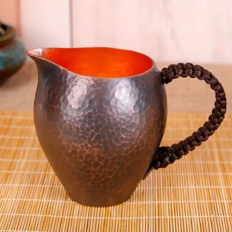 

Vintage Coffee Mug Pure Copper Cup,Lrregular Shape Weave Handle 280 ml Breakfast Cup,Handcrafted Tea Tumbler Drinkware Tableware