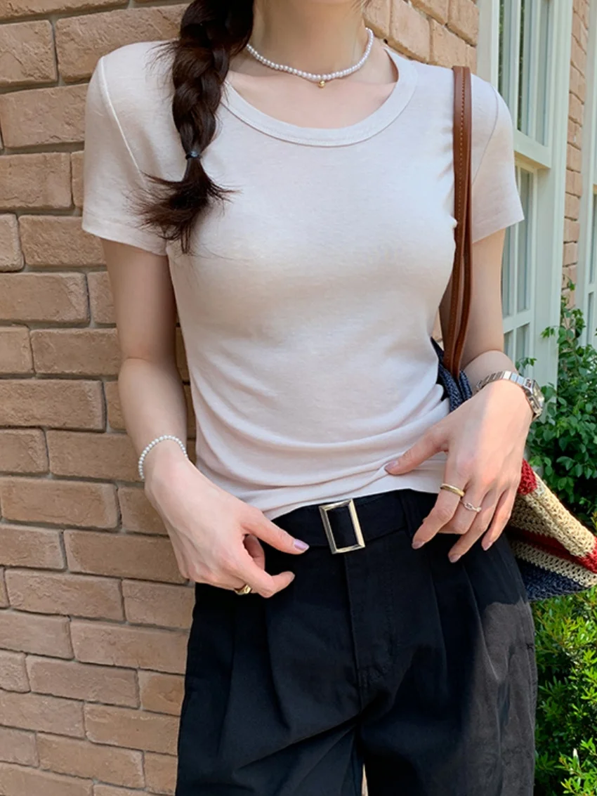 الغريبة كيتي 2025 تي شيرت غير رسمي جديد الصلبة شيك قصيرة الأكمام مكتب سيدة شارع العليا لطيف الحد الأدنى كل مباراة فضفاض تيز #1