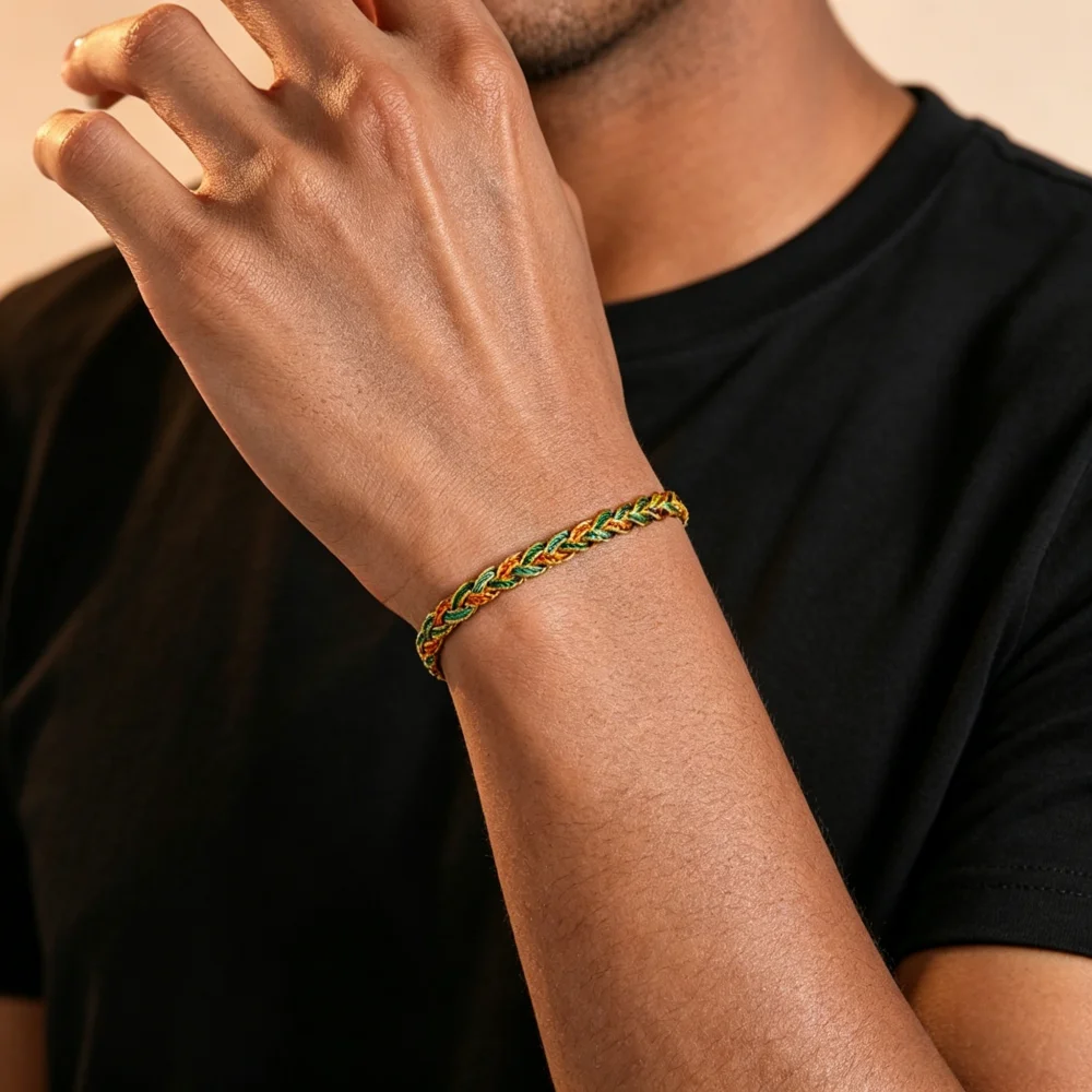 Retro Mehrfarbiges Geflochtenes Seil-Armband für Männer, Einfaches Verstellbares Glücksarmband, Schmuck, Modisches Freizeit-Accessoire – Detail 1