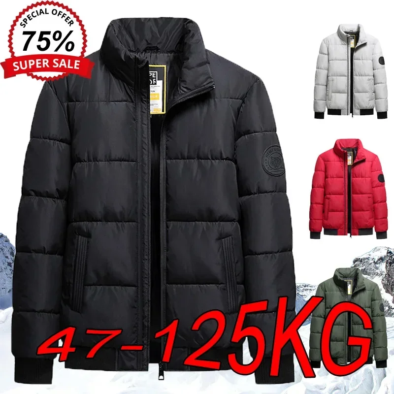 

M-8XL Men's Thick Parkas Coat Plus Size Autumn Winter Casual Stand-up Collar Warm Padded Jackets Solid Color Jacket Male Clothes