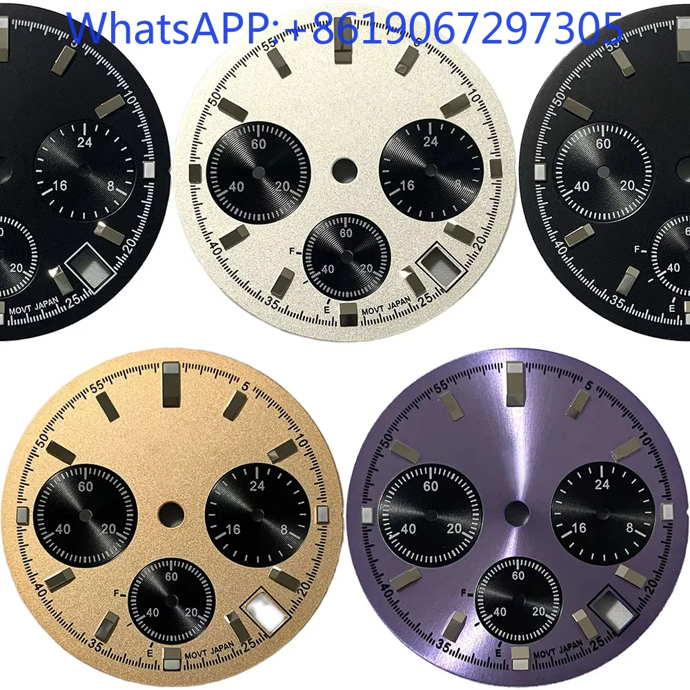 단일 마커 3 눈 빈티지 시계 다이얼 VK63 석영 운동 모드 부품에 적합 Creative Sunburst Matte Green Lume