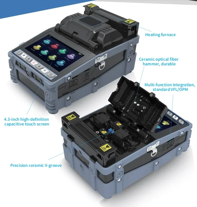 Optical fusion Splicer 7s Fast Splicing 18s Heating 4 Motors Ftth fusion Splicer and with Power Meter VFL
