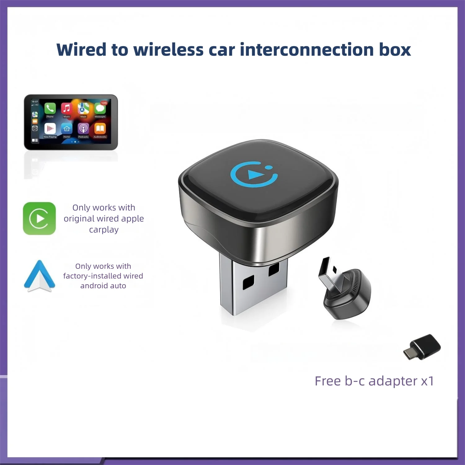 

Беспроводной адаптер 2-в-1 для CarPlay и Android Auto: интеграция в автомобильную информационно-развлекательную систему