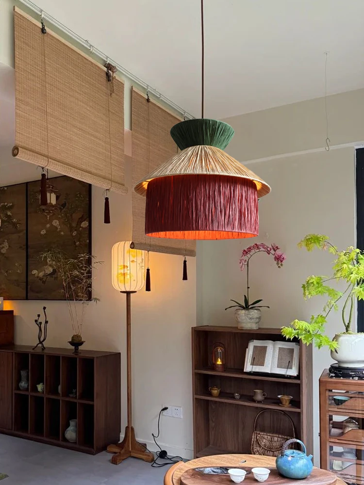 Japanese Zen Style Tea Room Pendant Light Woven With Grass Rope Southeast Asian Homestay Bedroom Light Restaurant Pendant Light