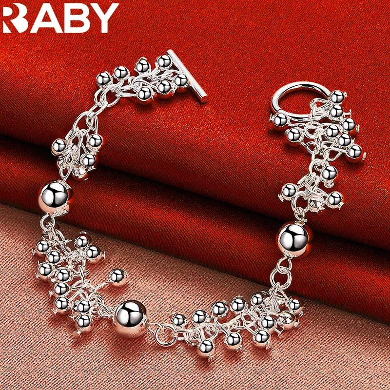 

URBABY 925 Sterling Silver Grape Beads Bracelet Chain For Women Wedding Engagement Fashion Party Accessories Charm Jewelry Gifts