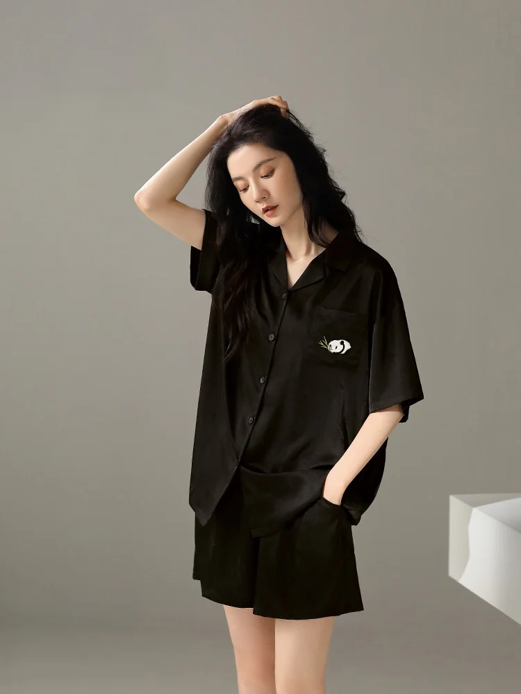 silk-like-ice-fabric-short-sleeve-sleepwear-women's-summer-lightweight-casual-home-clothes-short-pants-comfortable-breathable