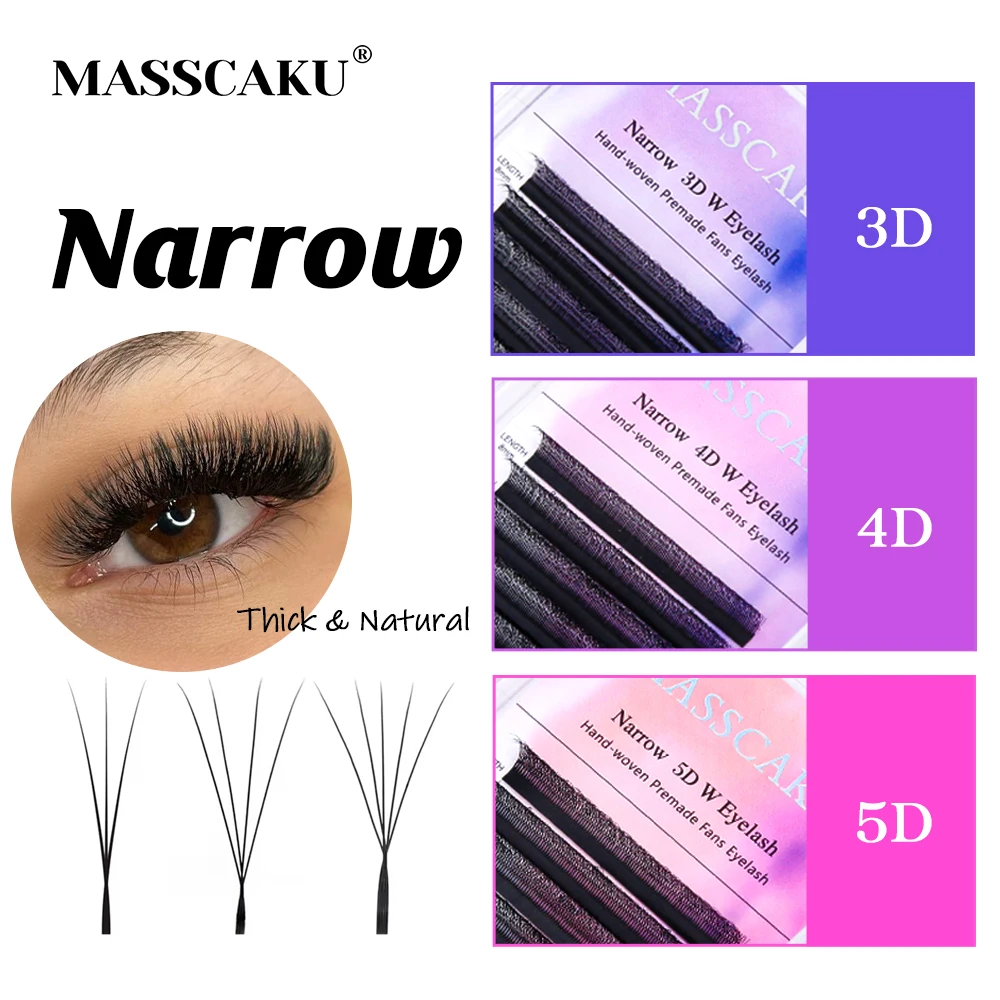 

MASSCAKU V Shaped Narrow 3D/4D/5D W Eyelash Extensions C/D Curl Premade Natural Soft Small Fan Fluffy Look Mesh Volume Lashes