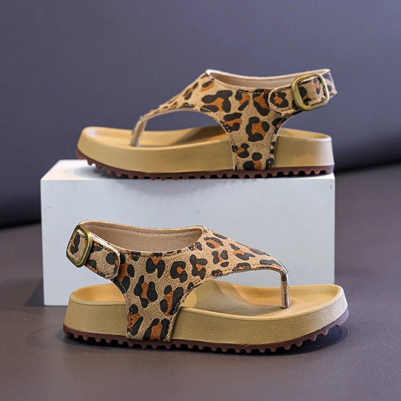 Kids Sandals Platform Leopard Print Flip Flops for Girls Summer Fashion Beach Casual Shoes Thick Sole Girls Slippers Sandals