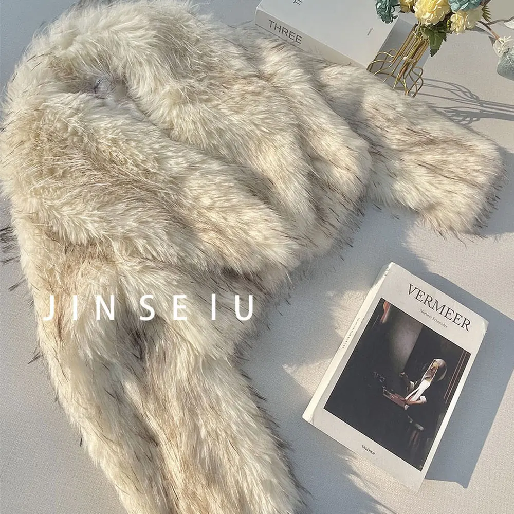 Marca de lujo pasarela moda amarillo gradiente recortado chaqueta de piel esponjosa abrigo mujer 2025 invierno Chic espesar piel de zorro sintética prendas de vestir exteriores