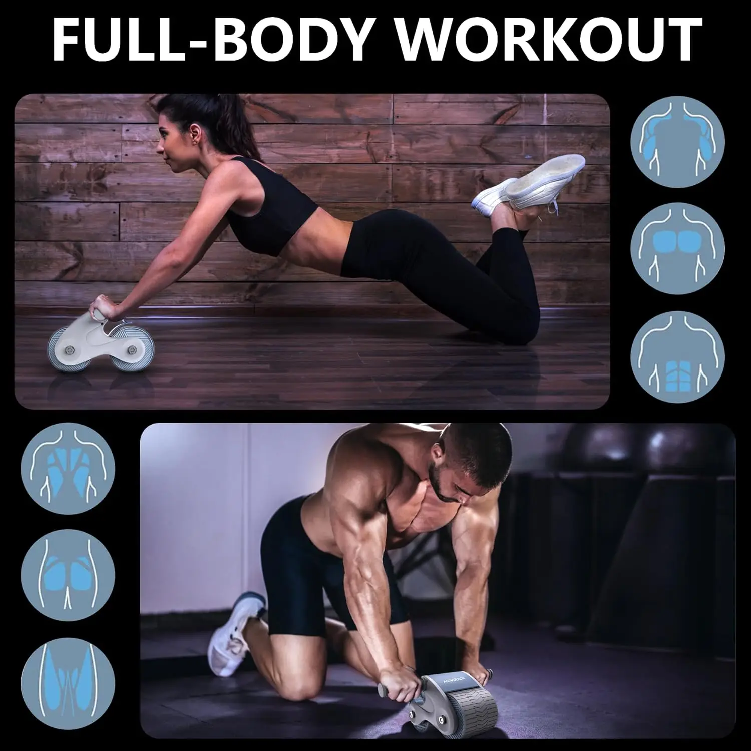 Ab Roller Wheel with Automatic Rebound for Home Gym Core Fitness, Sturdy Abdominal Exercise Equipment, Includes Knee Pad, Perfec