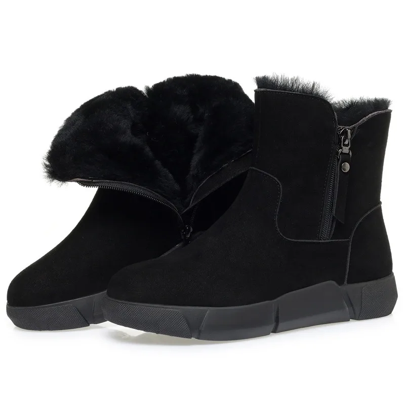 Women's winter boots, leather, thick-soled, anti-slip, wool integrated, short boots
