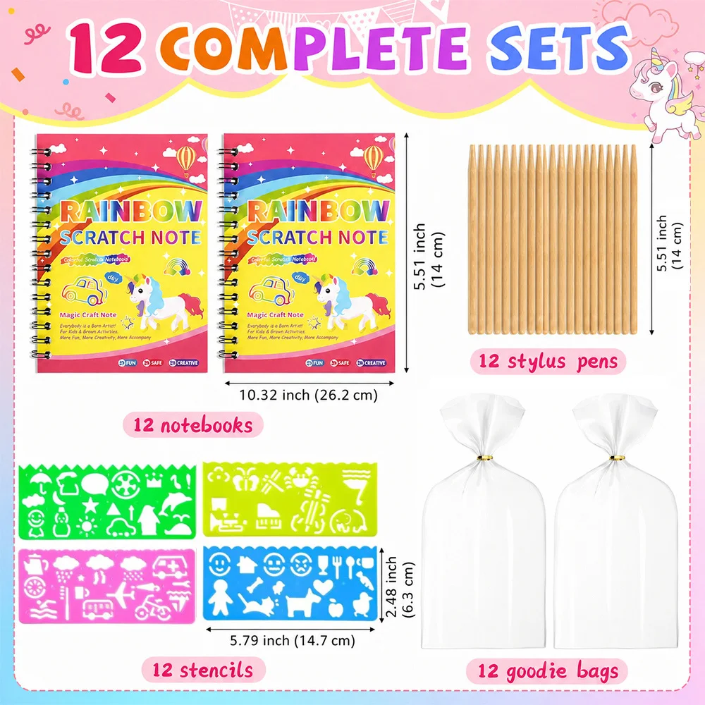 Rainbow Art Scratch Notebook Coloring Craft Notebook Goodie Bag Pinata Stuffers Bulk Birthday Gift Classroom Prizes Party Favors