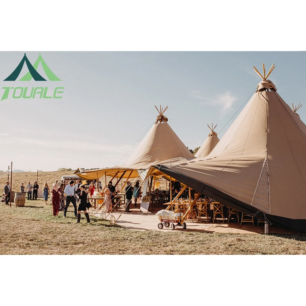 Custom Glamping Camping Cotton Canvas Fabric Waterproof Double Layer Durable Bell Tipi Tent for Sale