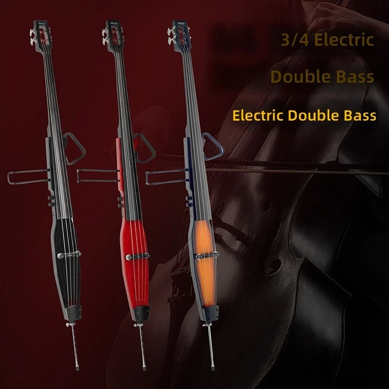 EDB-3/4 3/4 Size Electric Upright Double Bass, Portable Electric Double Bass Instrument for Jazz Stage & Studio Performance