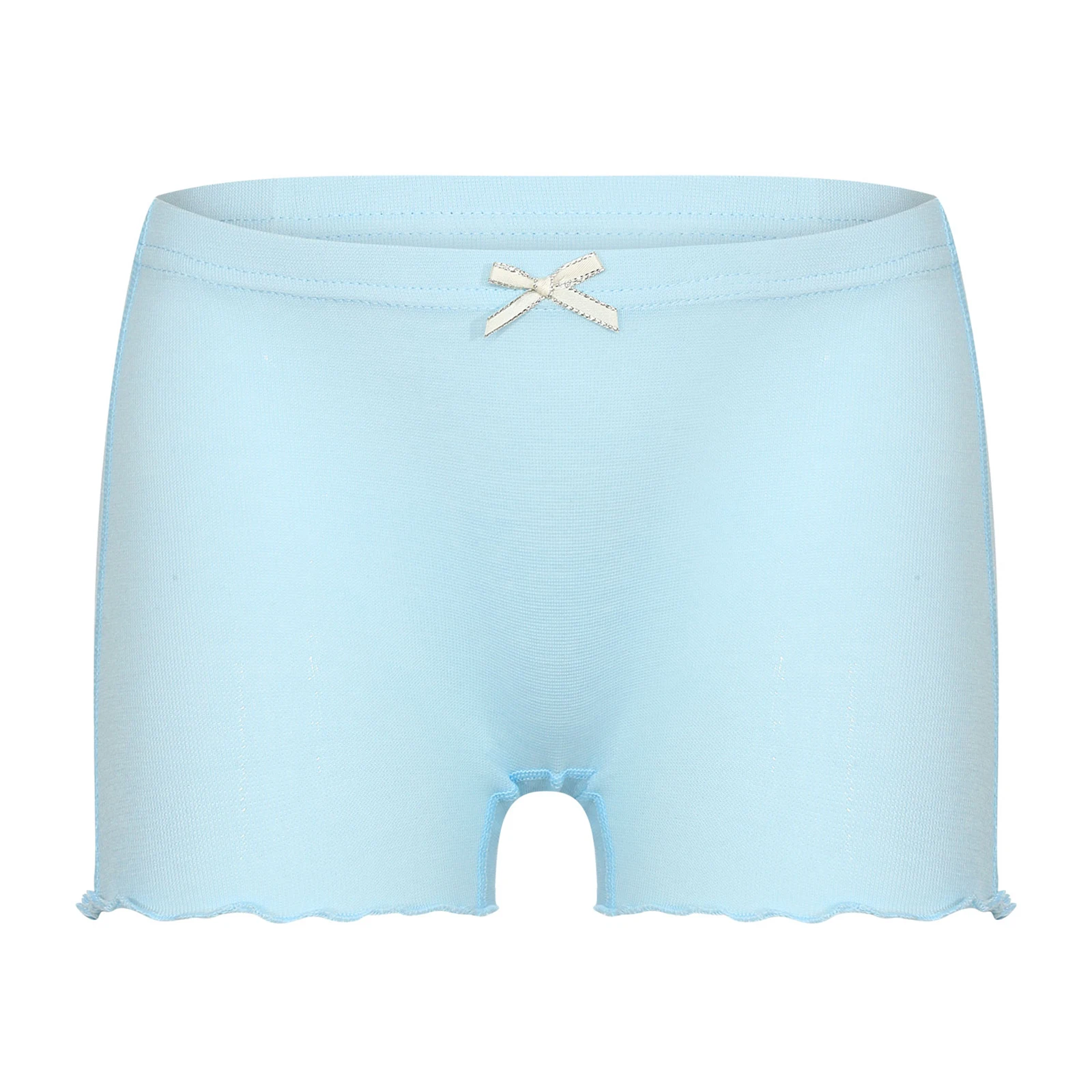 

Kid Girl Bowknot Lettuce Hem Booty Shorts Panties Elastic Waist Solid Color Underwear Gym Ballet Dance Shorts Fitness Bottoms