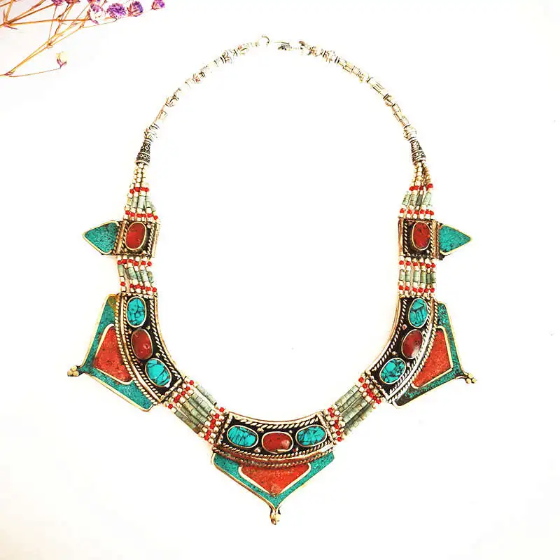 BOHO Vintage Necklace Copper Inlaid Multi Statements Tibetan jewelry TNL178