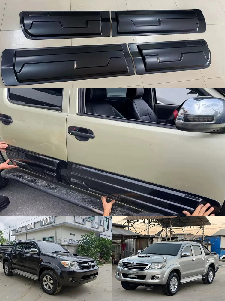 

Защитная пленка для боковой двери автомобиля для Toyota Hilux vigo 2005-2011 2012-2014, аксессуары, боковые юбки для двери, молдинговые полоски, черная отделка