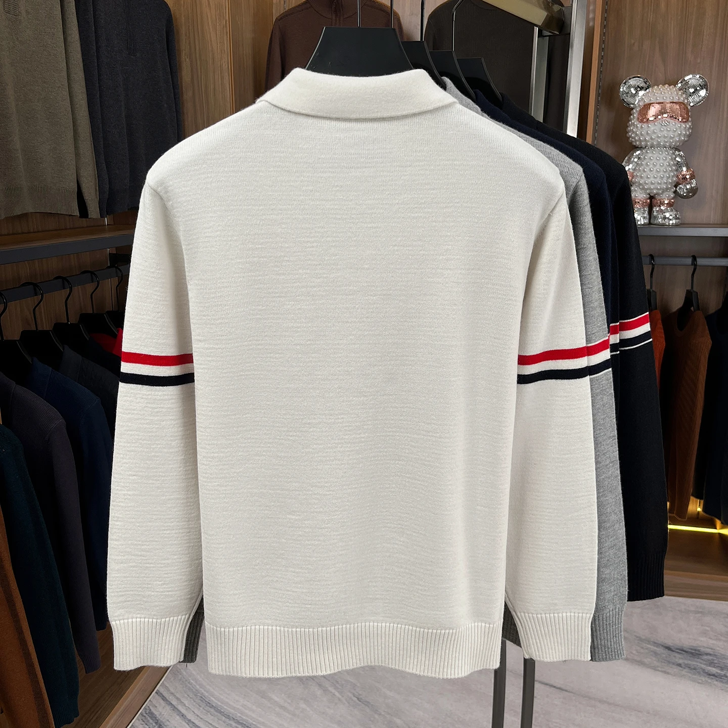 High-End-Marke Strickjacke Männer Frühjahr Herbst Neue Mode Persönlichkeit farbige gestreifte Open-Shirt Luxus Freizeit Komfort Warmwarme Pullover Jacke – Detail 6