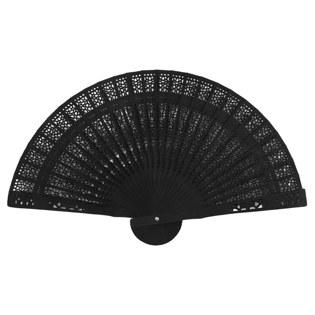 8 Inch Chinese Japanese Folding Fan Original Wooden Hand Flower Bamboo Pocket Fan For Home Decor Decoration-Black