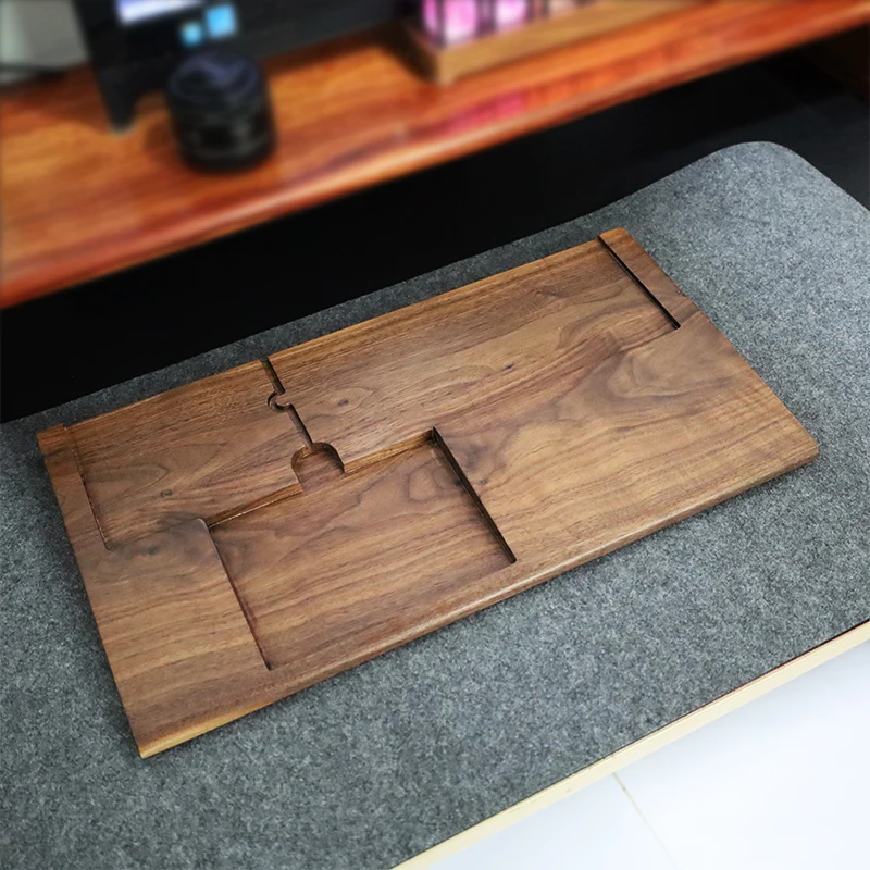 Walnoothout trackpad en toetsenbordstandaard 2-in-1 trackpadbasis Polssteun Kussenondersteuning Veelzijdige organizer voor Apple-accessoires
