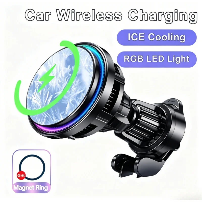 

Ice Cooling Magnetic Magsafe Car Wireless Charger Holder Fast Charging Stand for iPhone 12-16 Pro Max