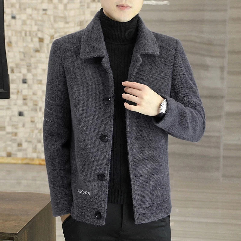 

New 2025 Men's Woolen Jaet ort Autumn Winter Tweed Coat Thiened Casual Sle Windbreaker Youth Outerwear Winter Coat