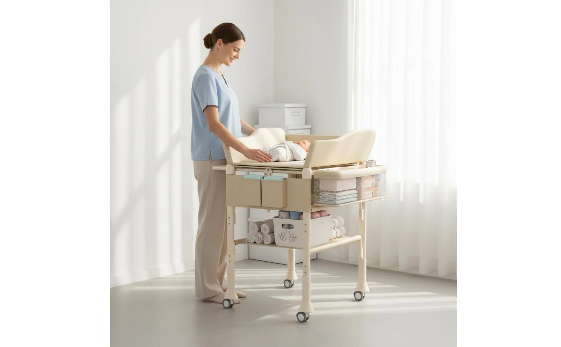 Baby Bath Changing Table Combo 2 in 1 Height Adjustable Baby Care Table Rolling Changing Station Easy to Fold Nursery Furniture Baby Bath Changing Table Combo 2 in 1 Height Adjustable Baby Care Table Rolling Changing Station Easy to Fold Nursery Furniture