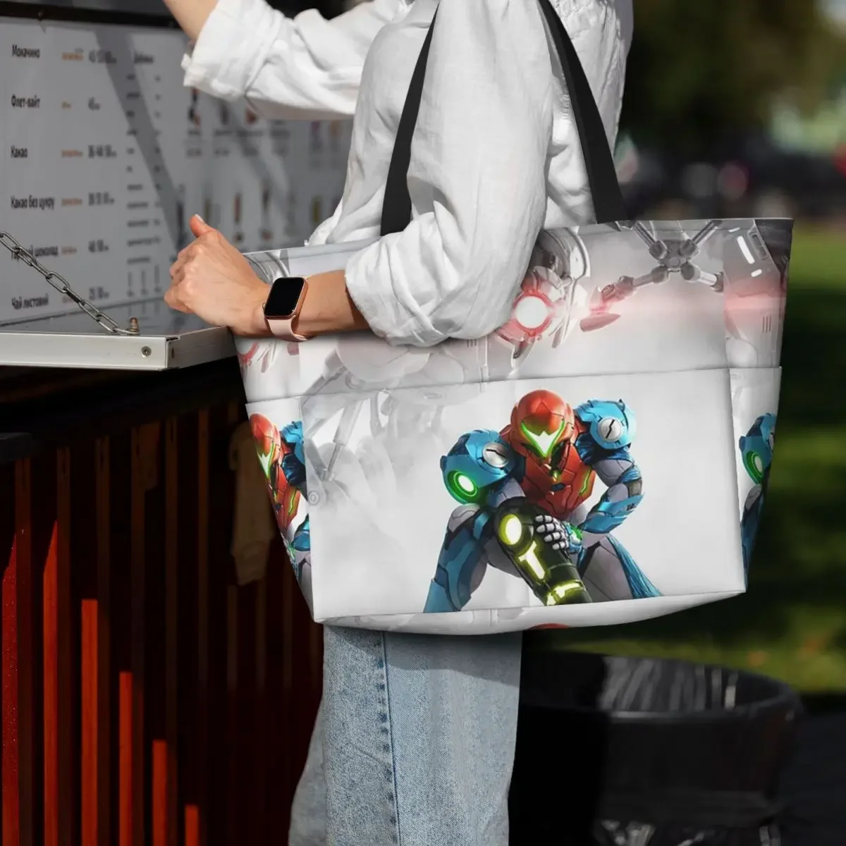Metroid Beach Tote Bag Sport Gym Yoga Duffle Large Tote Bag Women Travel Bag Fitness bag