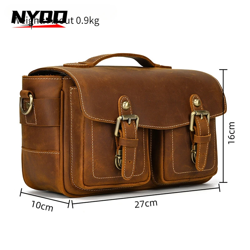 Vintage Genuine Leather SLR Camera Bag Men Handheld Handbags Outdoor Lens Protection Shoulder Crossbody Bag Сумка Через Плечо