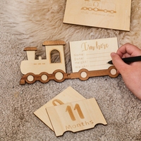 Wooden Baby Monthly Milestone Cards Girls Boys Newborn Photography Props Accessories  Train Double Sides Number Month Baby Gift