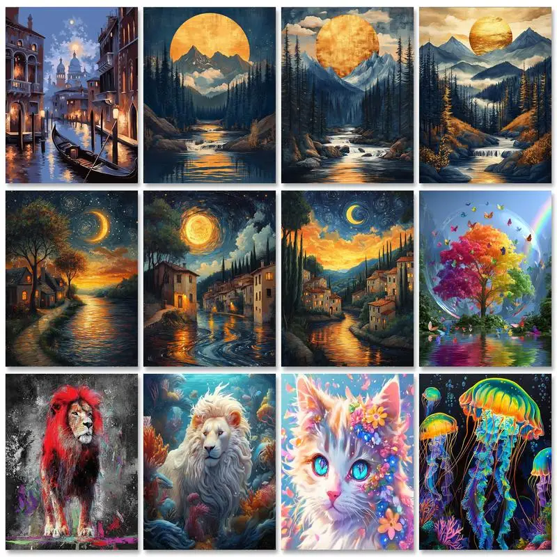 

RUOPOTY Frame Paint By Numbers Jellyfish Landscape Diy Acrylic Drawing On Canvas Paint By Numbers Kits For Wall Decor