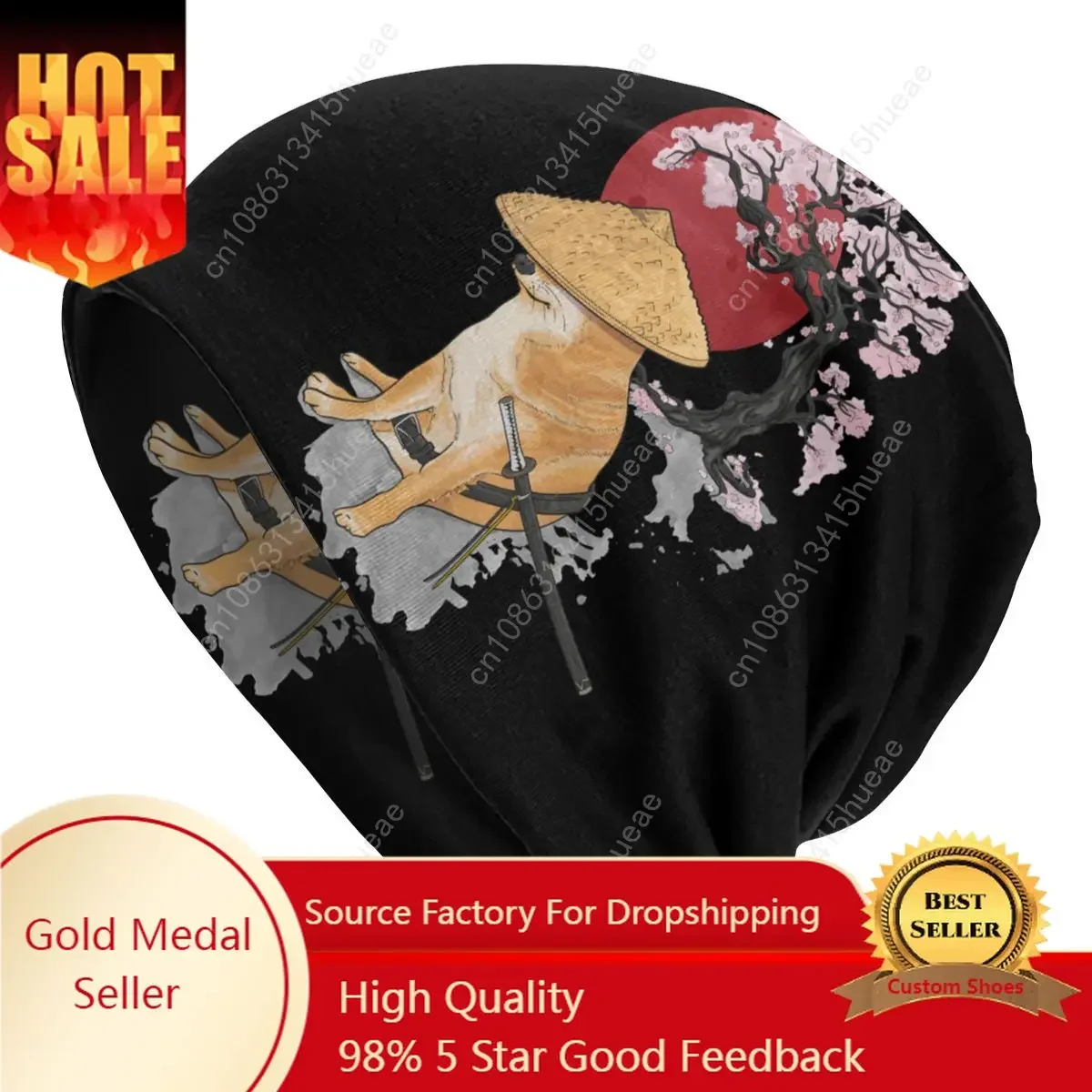 

Hippie Samurai Japanense Cheems Meme Skullies Beanies Men Women Winter Warm Slouchy Beanie Hat Knitting Bonnet Cap for Ski