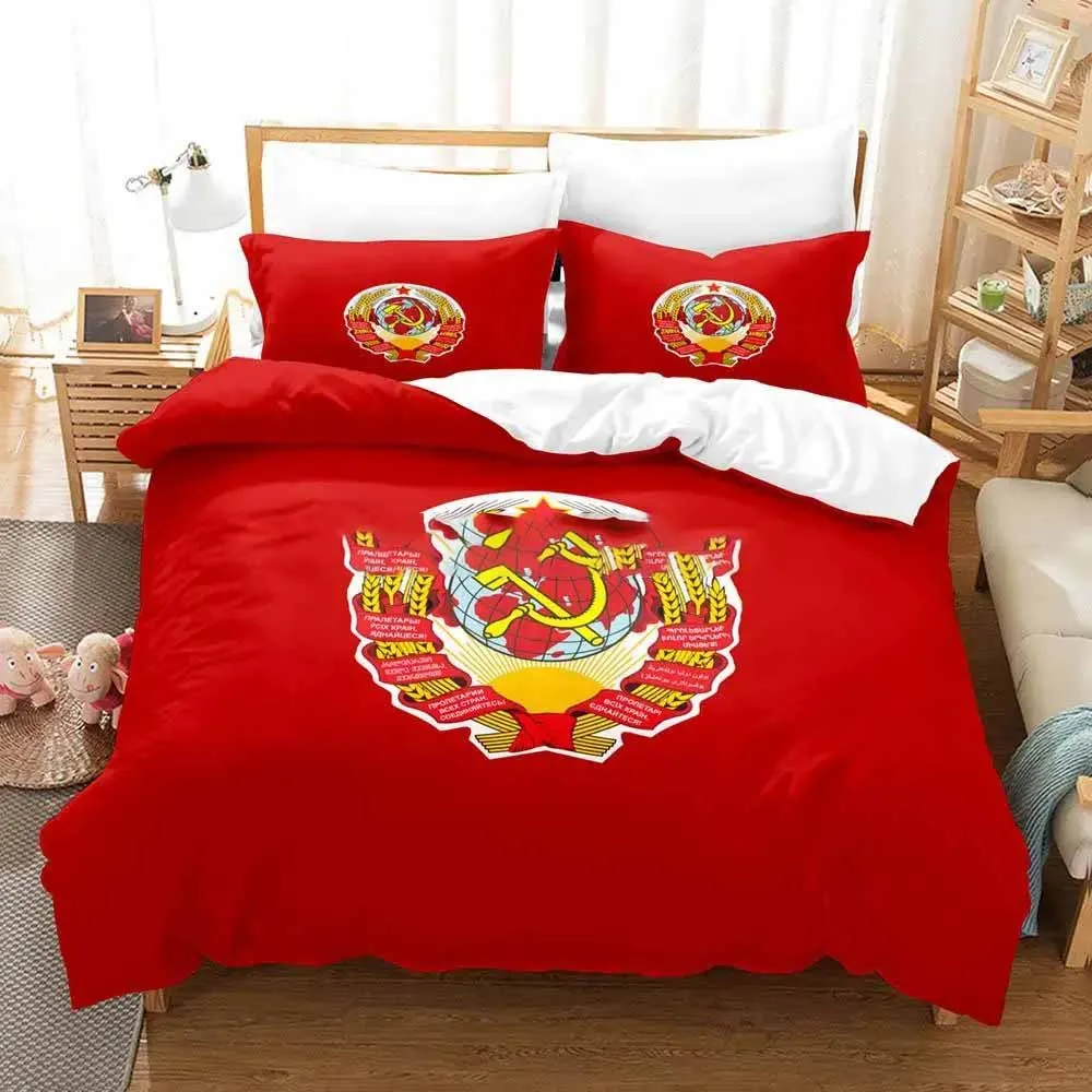 USSR Soviet Republic Flag Bedding Set Single Double Full Queen King Size Aldult Boys Bedroom Duvetcover Quilt Cover Pillowcase