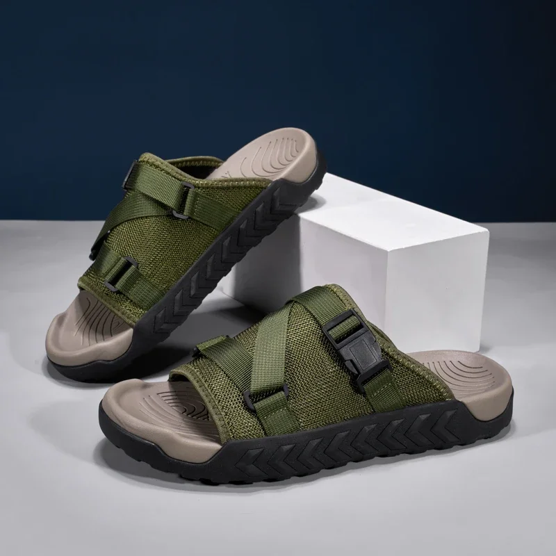 Zapatillas de moda con punta redonda y suela gruesa para hombre, cómodas, transpirables, informales, resistentes al desgaste, zapatillas de verano