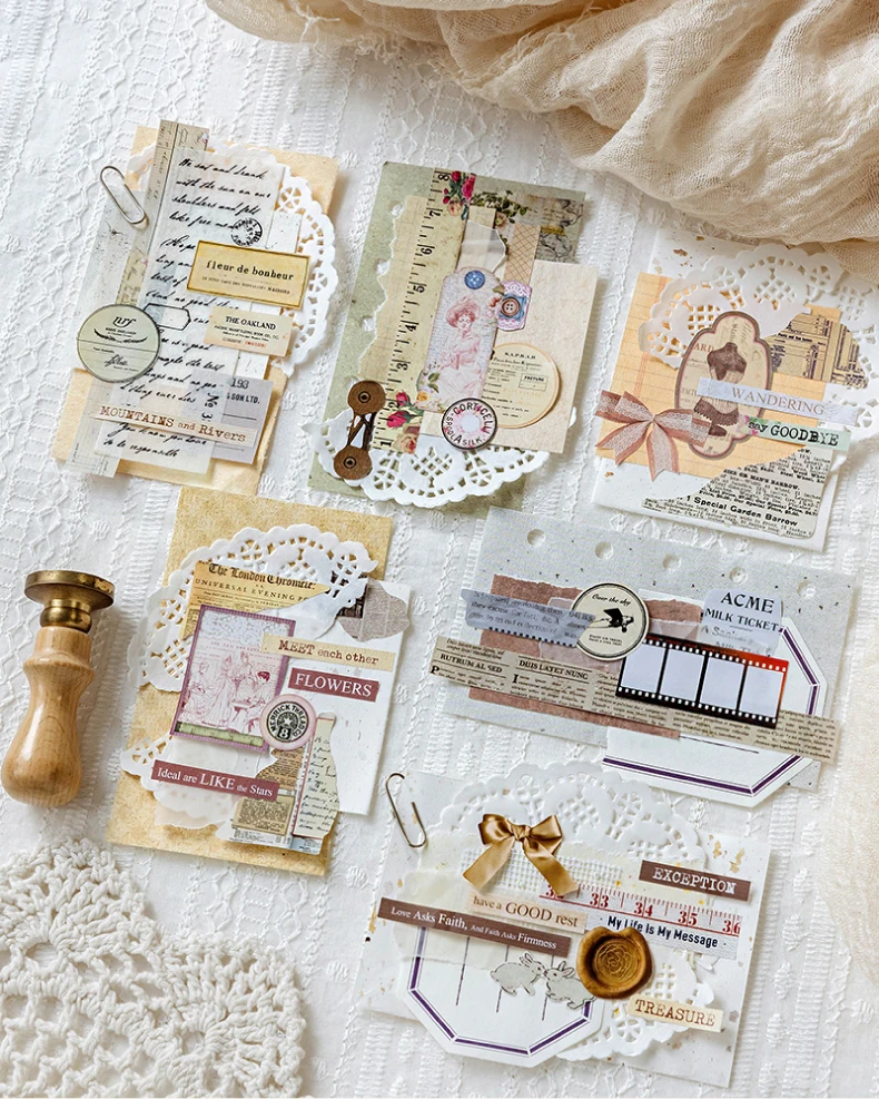 3 Stück große Vintage-Aufkleber aus geflochtenem Papier, dekoratives Scrapbooking-Tagebuch, Album, handgefertigtes Junk-Tagebuchzubehör – Detail 5