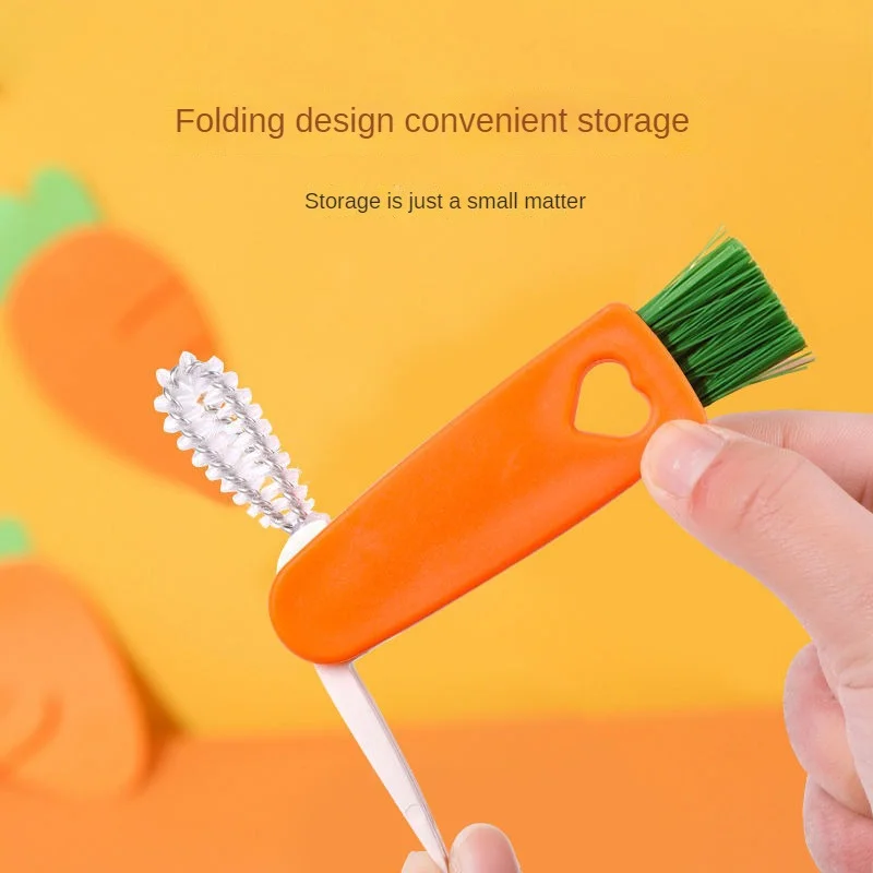 Three In Cleaning Brush Carrot Shaped Folding Design Easy Storage Cleaning Brush Beautiful And Elegant Groove Gap Brush