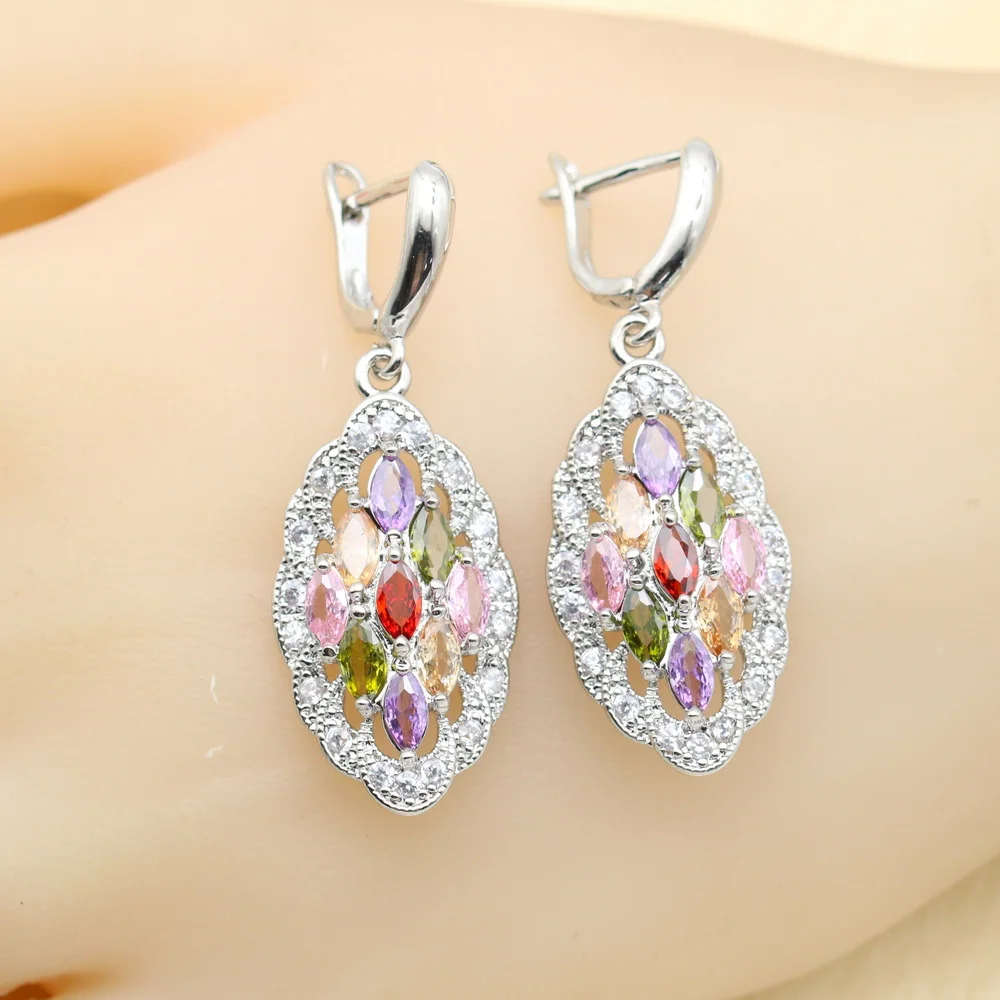 luxury Multicolor Zirconia 925 Silver Jewelry Sets for Women Wedding Earrings Bracelet Rings Necklace Pendant Best Gift