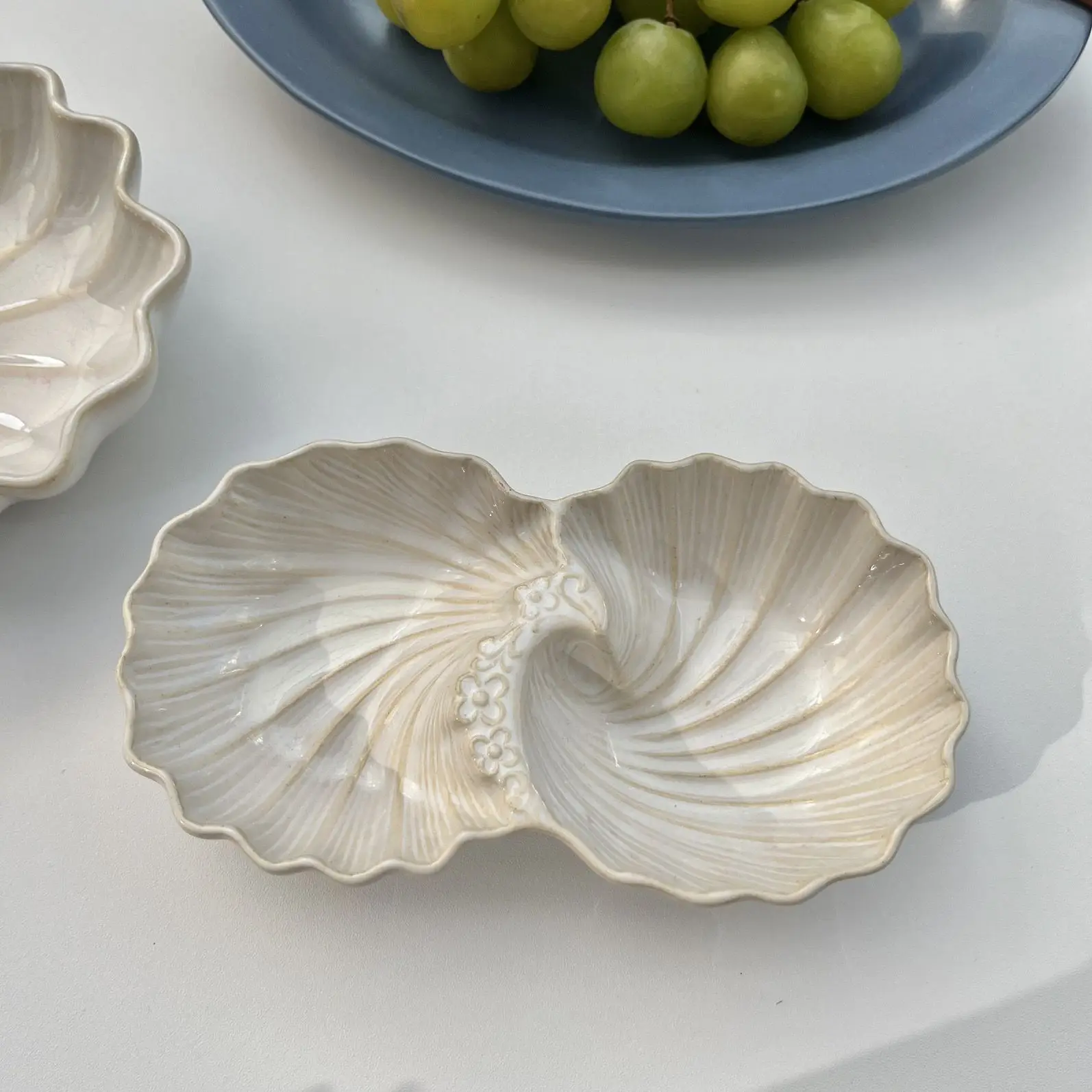 Ins Retro Kiln-transformed Breakfast Ceramic Shells Sea Scallops Fruits Desserts Salad Dressings Condiments and Bowls