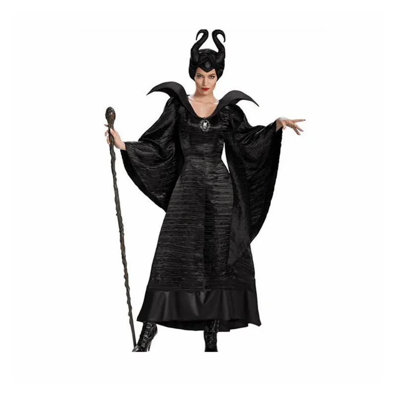 LQHalloween الساحرة Maleficent النوم الجمال الفيلم زي الكبار النساء فستان الشر القرن قبعة الزي قبعة خوذة هود بار M-2XL