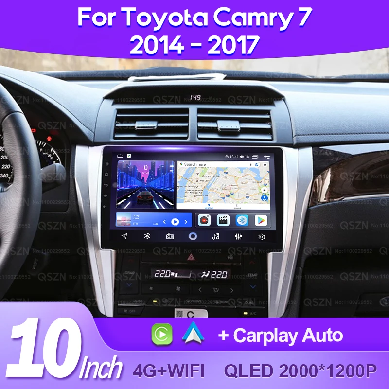 QSZN For Toyota Camry 7 XV 50 55 2014 - 2017 Car Radio Android 13 Multimedia Video Player AI Voice CarPlay Auto Head Unit 4G GPS