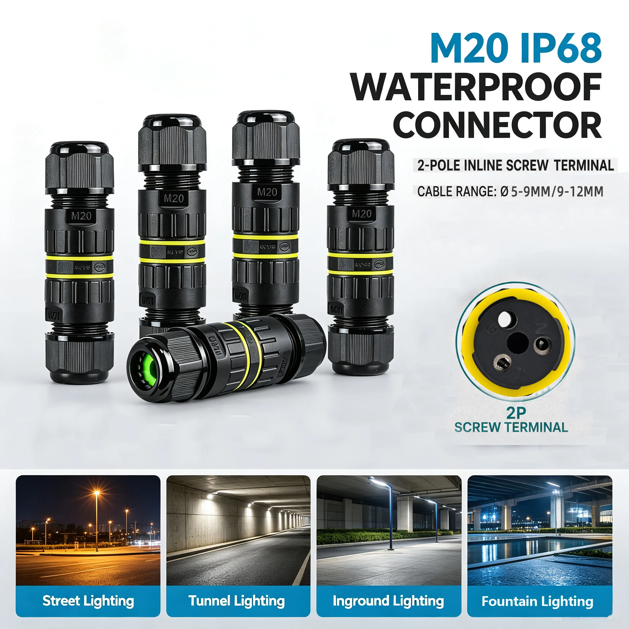 IP68 Waterproof Outdoor Cable Connector Quick Push Straight Terminal Block 2/3/4/5/6 Pin Electrical Plug for Wire Conductor