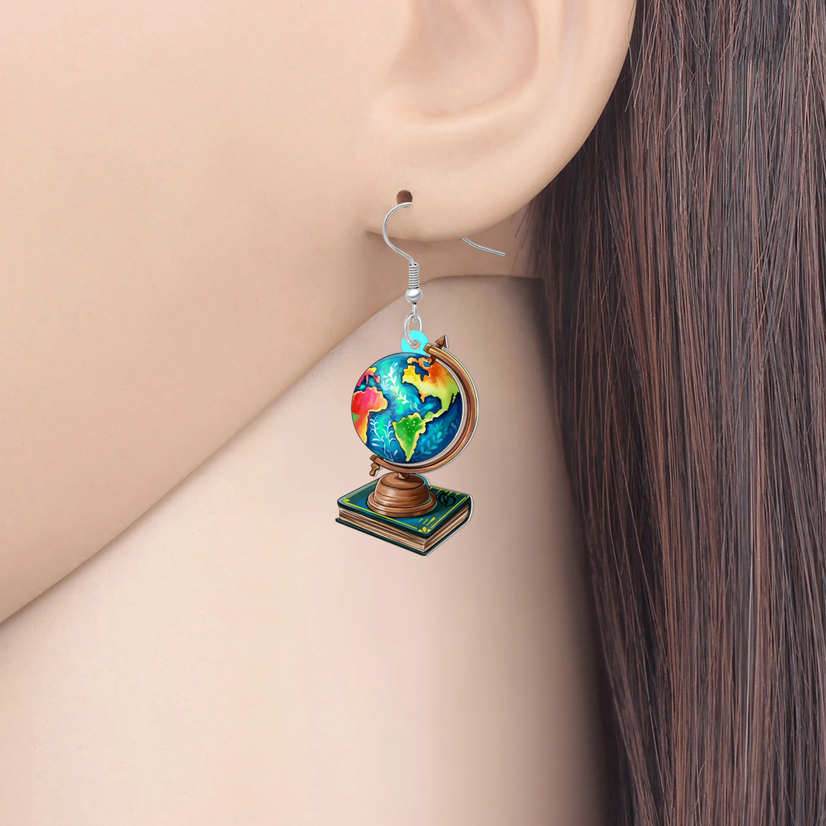 BONSNY Acrylic Colorful World Globe Earrings Earth Planet Jewelry Geography Gifts For Traveler Women Girls Back To School Charms