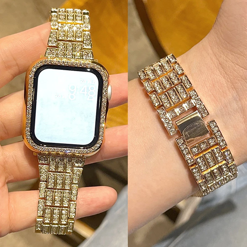 Металлический ремешок с бриллиантами для Apple Watch 11 10 Band 42 мм 41 мм 46 мм 44/49 мм 45 мм 40 мм Женский ремень-браслет iWatch Series 9 8 7 Se Ultra
