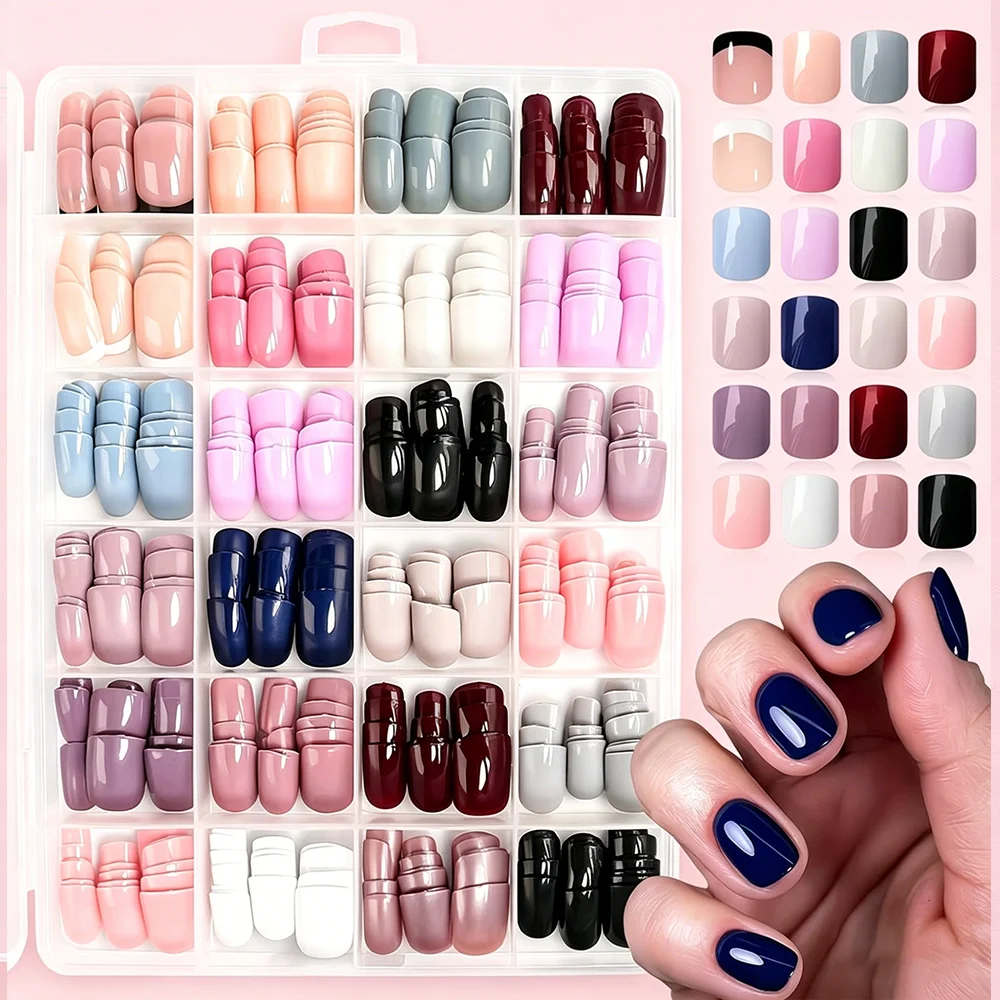 576Pcs 24Colors Short Square Press On Nail Glossy Multi Solid Color Full Cover Fake Nails French Tip Wearable False Fingertips 1