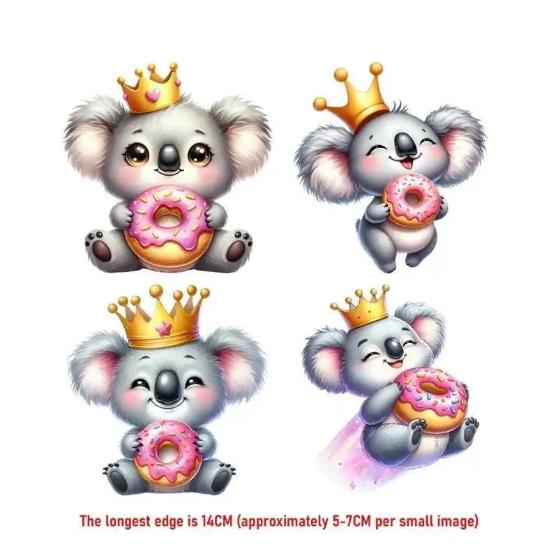 14 سنتيمتر دعوى لطيف دونات كوالا الحديد على ملصقات نقل الحرارة للملابس DTF Pinted الفينيل الحراري يزين قابل للغسل تي شيرت مائي