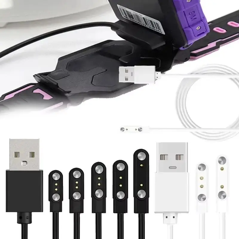 Universal 2Pin 4mm 7.62mm 4Pin Strong Magnetic Charge Cable USB Charging Line Cord Black White for Smart Watches