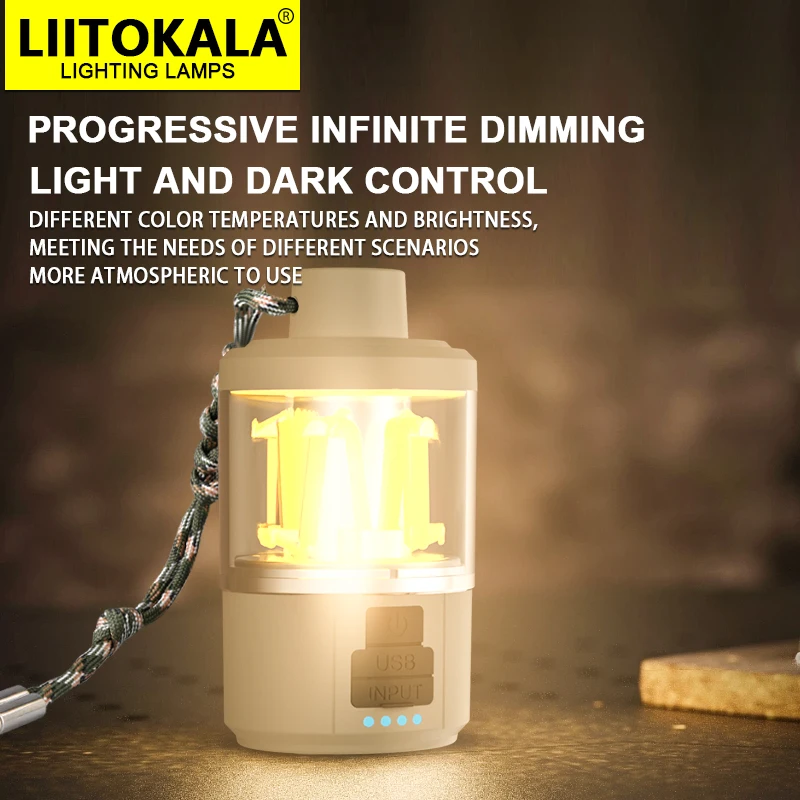 LiitoKala Luce d'atmosfera da campeggio LF-808 18650+1500mAh Torcia 10-180LM