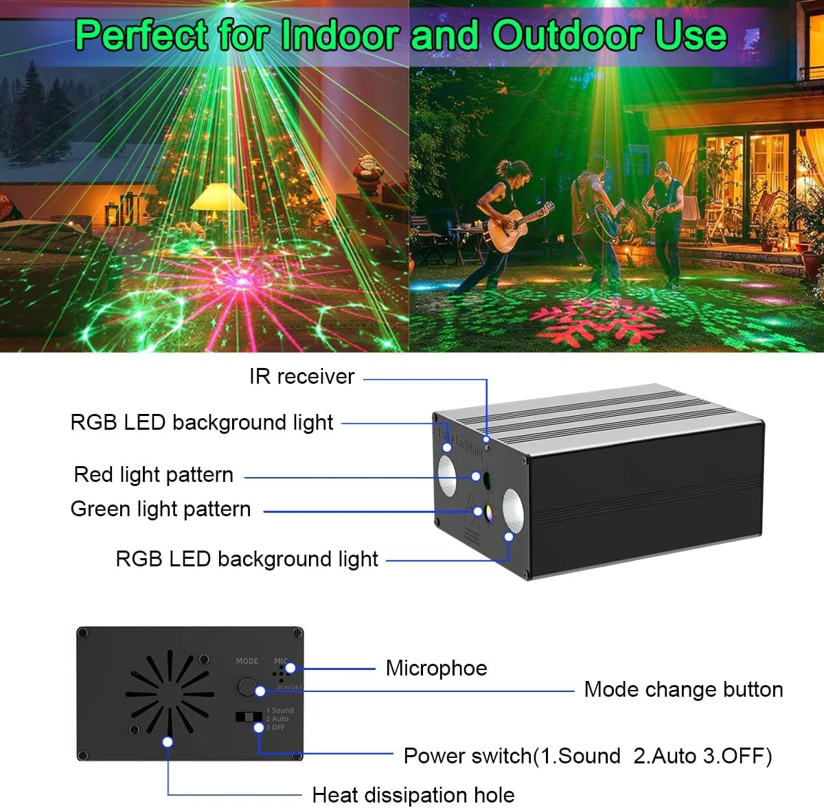 ไฟเวที LED รุ่นใหม่ พร้อมเอฟเฟกต์หลายสี ไฟเลเซอร์กระพริบแบบใช้เสียงเป็นสัญญาณ ไฟสร้างบรรยากาศแบบชาร์จไฟได้ สำหรับงานปาร์ตี้ที่บ้านหรือบาร์